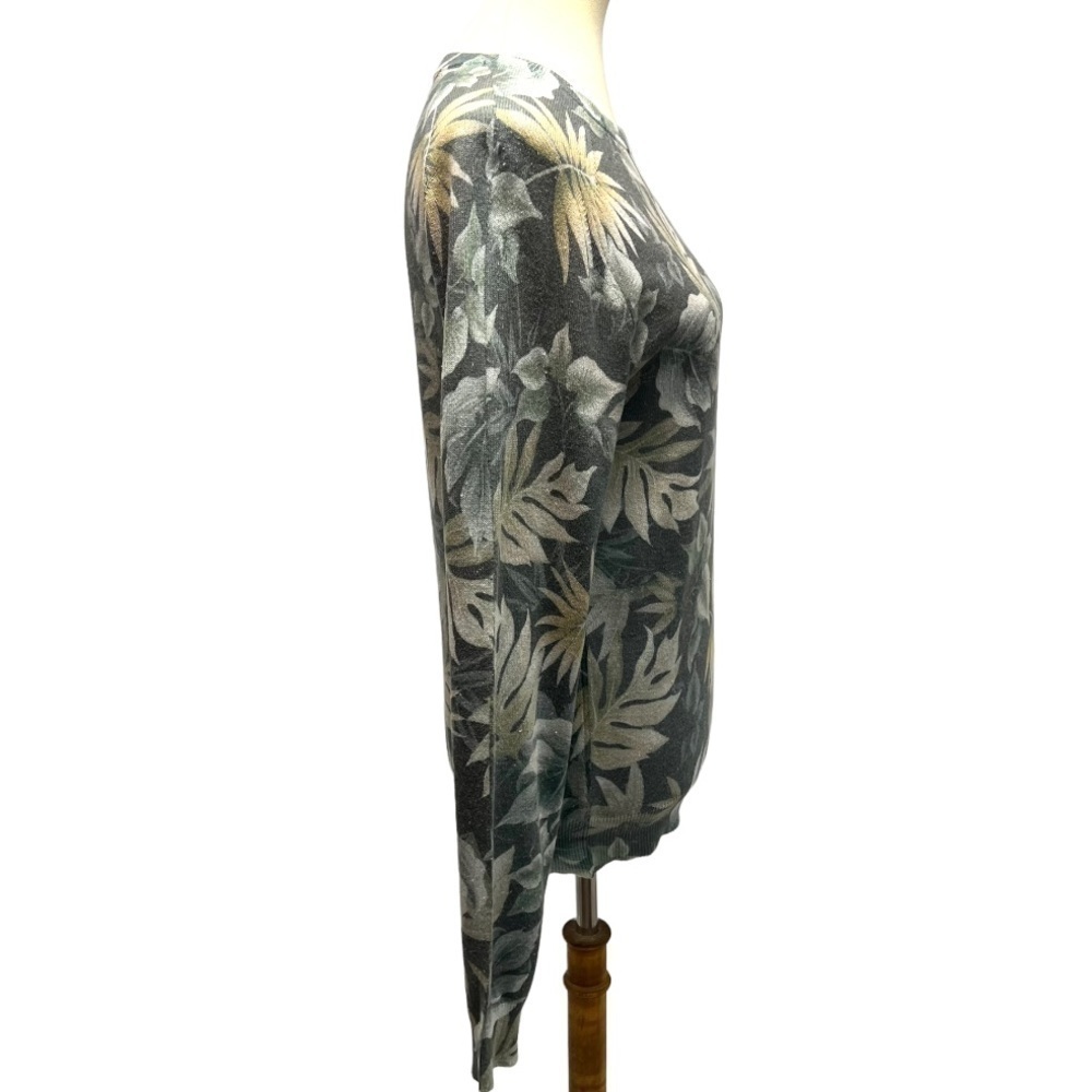 Saks Fifth Avenue Green Palm Print Cotton Blend Sweater - Picture 5 of 9